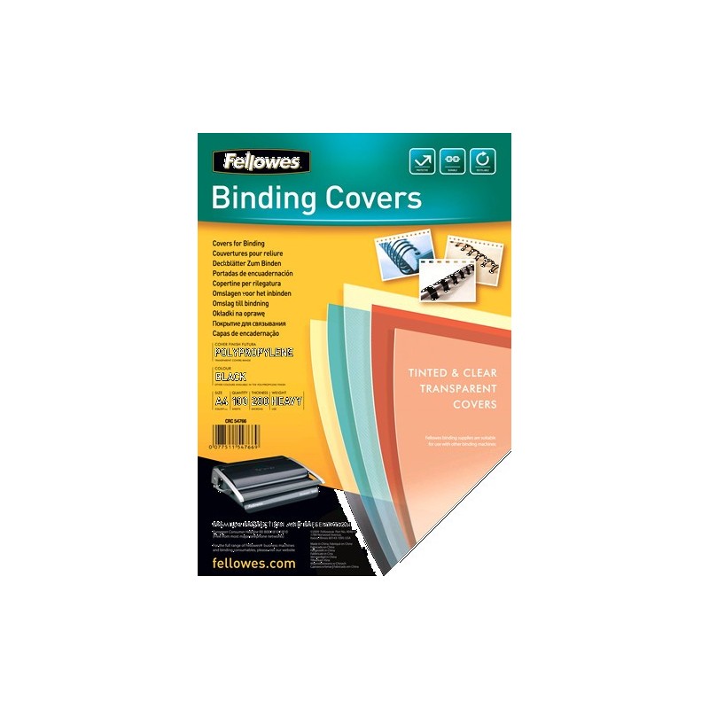 PACK 100 PORTADAS POLIPROPILENO NEGRO 280 MICRAS A4 FELLOWES 5476603