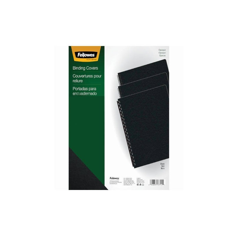 PACK 100 PORTADAS PVC OPACO NEGRO 180 MICRAS A4 FELLOWES 5100301