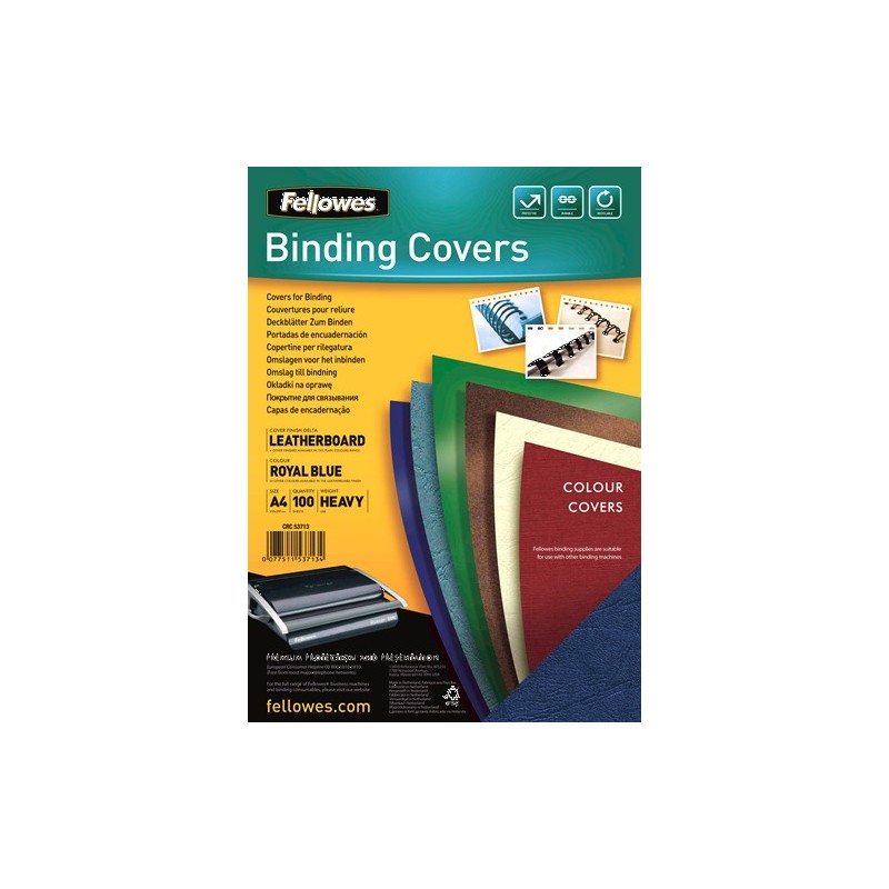 PACK 100 PORTADAS SIMIL PIEL A4 250 GR AZUL FELLOWES 5371305