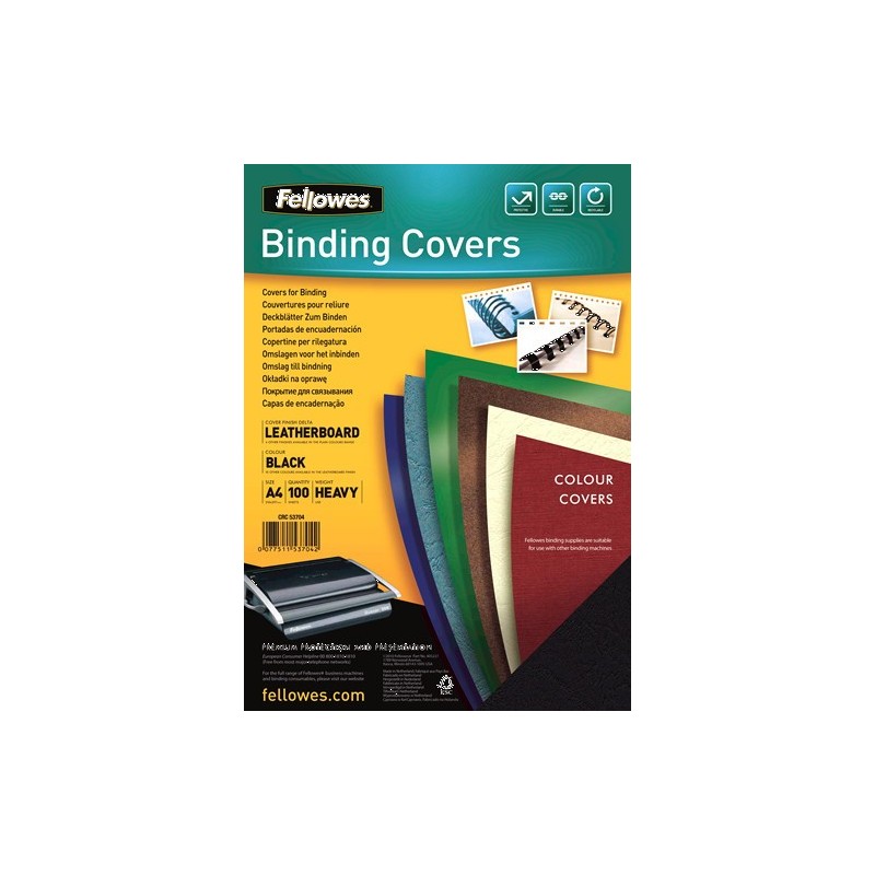 PACK 100 PORTADAS SIMIL PIEL A4 250 GR NEGRO FELLOWES 5370405