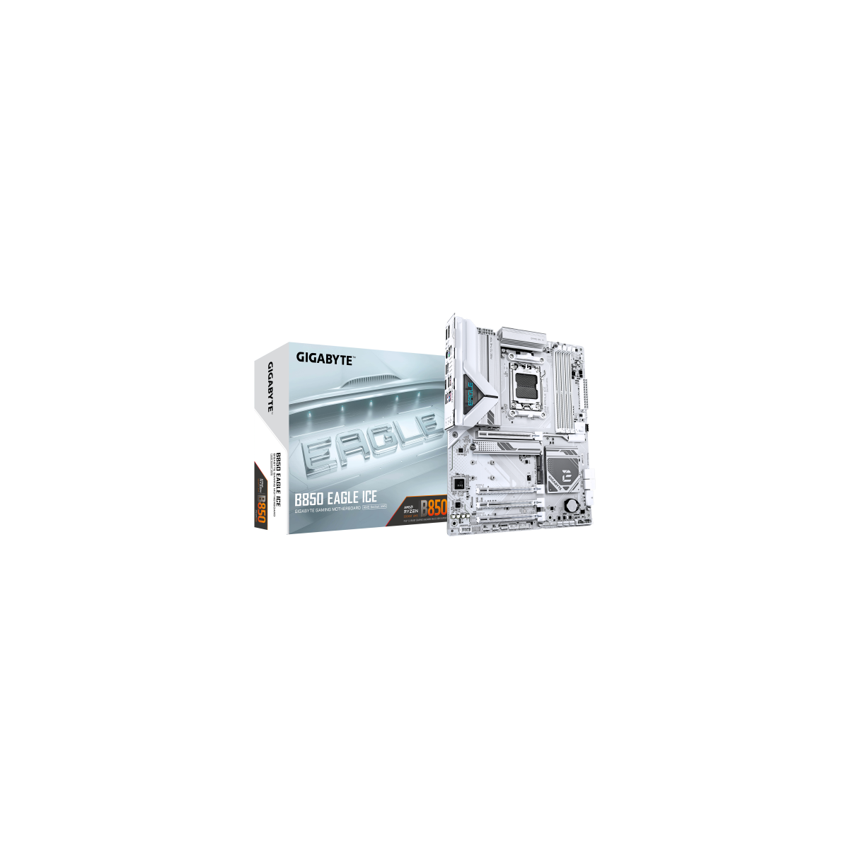 PLACA GIGABYTE B850 EAGLE ICE BLANCOAMDAM5B8504DDR5256GB1HDMI1DP4SATA33M225GBE5USB32ATX