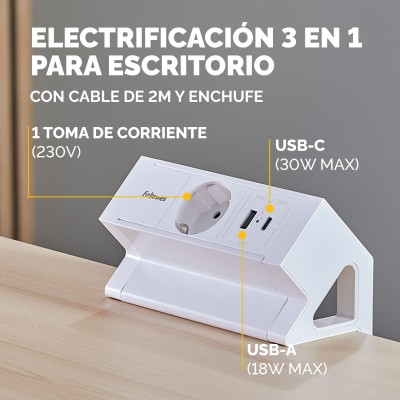 REGLETA SOBREMESA 1 TOMA USB A C BLANCO FELLOWES 100137173