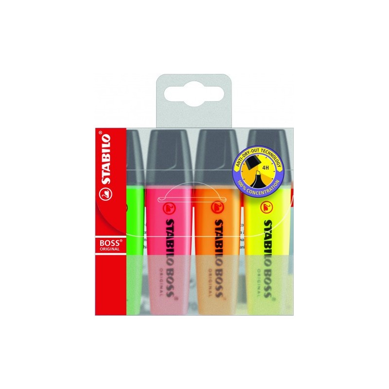 ESTUCHE 4 MARCADORES FLUORESCENTES BOSS TRAZO 2 5MM SURTIDOS STABILO 70 4