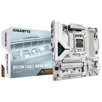 PLACA GIGABYTE B850M EAGLE WIFI6E ICE BLANCOAMDAM5B8504DDR5256GB1HDMI1DP4SATA33M2GBELANWIFI6EBT534USB32MATX