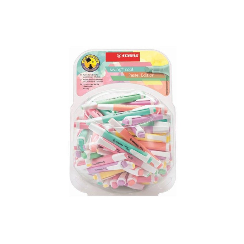 EXPOSITOR BOMBONERA PLASTICO SWING COOL PASTEL 100 UNIDADES SURTIDAS TRAZO 1 4MM STABILO 275 48 8 2