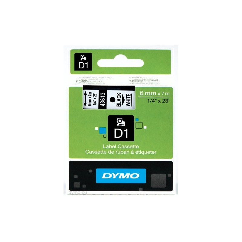 CINTA ROTULADORA D1 6MMX7M NEGRO BLANCO DYMO S0720780