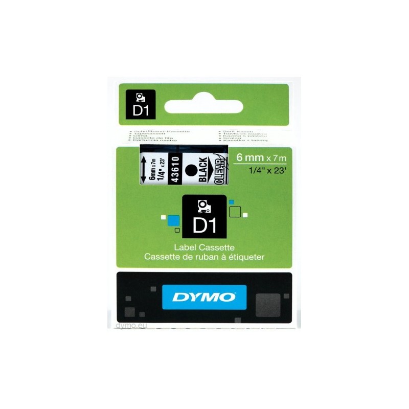 CINTA ROTULADORA D1 6MMX7M NEGRO TRANSPARENTE DYMO S0720770