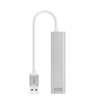 Nanocable Conversor USB 30 a Ethernet Gigabit 3xUSB 30 Plata 15 cm