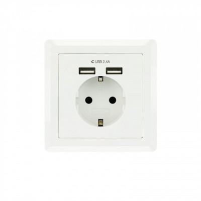 Nanocable Base de enchufe de pared tipo schuko con 2 tomas USB Max 24A blanca