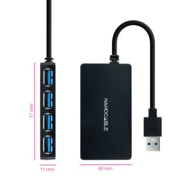Nanocable Hub USB 30 con 4 Puertos de USB 30 USB A M USB 30 H Negro 15 cm