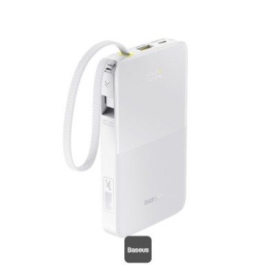 OS BASEUS ENERFILL FP11 POWER BANK 10000MAH 15W MOON WHITE INCLUDES SIMPLE TYPE C TO TYPE C CABLE 20V 3A 30CM WHITE
