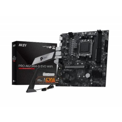 PLACA MSI PRO A620AM G EVO WIFIAMDAM5A6202DDR5128GBDPHDMI25GBLANWIFI6EBT534SATA62XM27USB32MATX