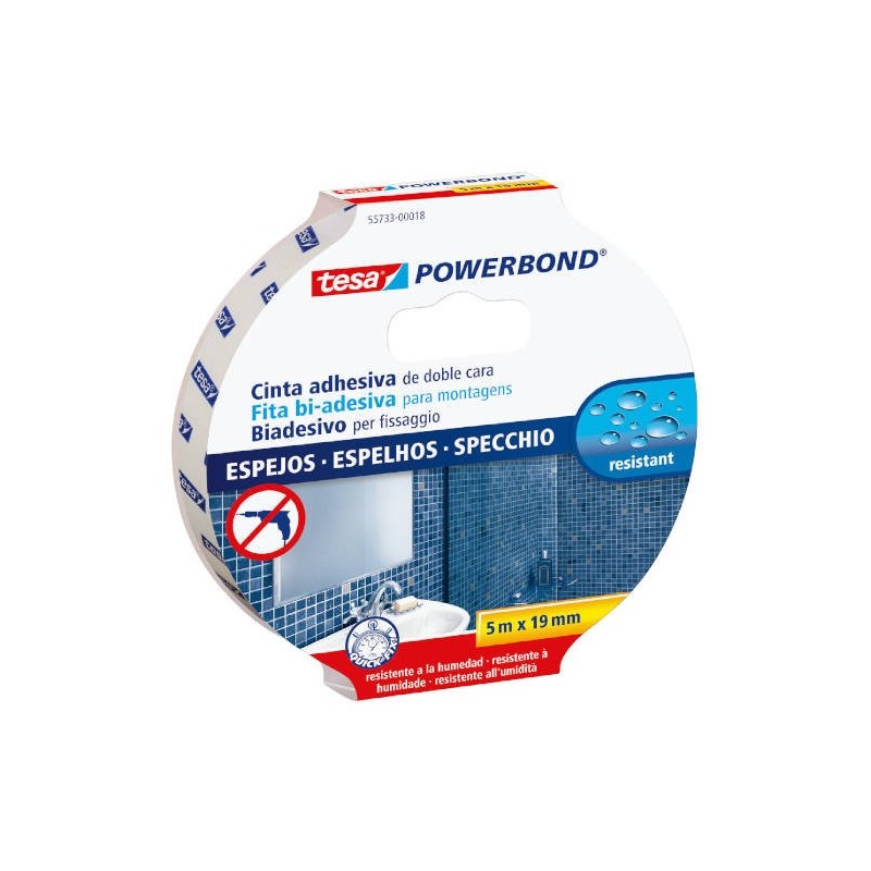 CINTA ADHESIVA POWERBOND DOBLE CARA EXTRA FUERTE ESPEJOS 19MMX5M TESA 55733 00018 02