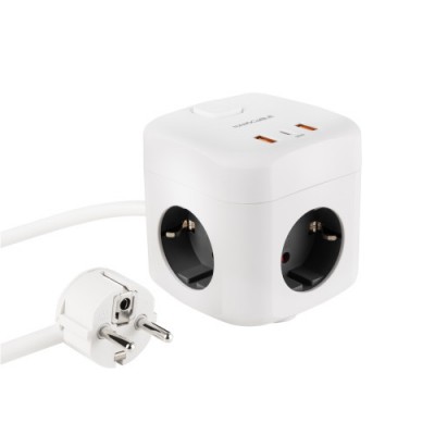Nanocable Base de 3 enchufes con 3 USB 2 USB A 1 USB C GaN PPS PD 20W con interruptor Blanco