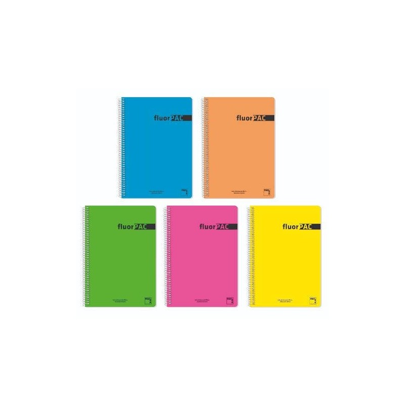 CUADERNO SERIE FLUORPAC TAPA POLIPROPILENO 90 GRS FLUOR FOLIO 215X310MM 80 HOJAS CUADRiCULA 4X4 CON MARGEN SURTIDO PACSA 16551