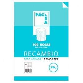 RECAMBIO 70 GRS 4 TALADROS FOLIO 215X310MM 100 HOJAS CUADRiCULA 4X4 CON MARGEN PACSA 21211