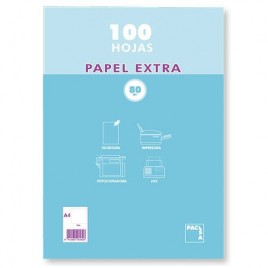 PAQUETE PAPEL EXTRA BLANCO SATINADO 100 HOJAS 80 GRS A 4 210X297MM LISO PACSA 21811