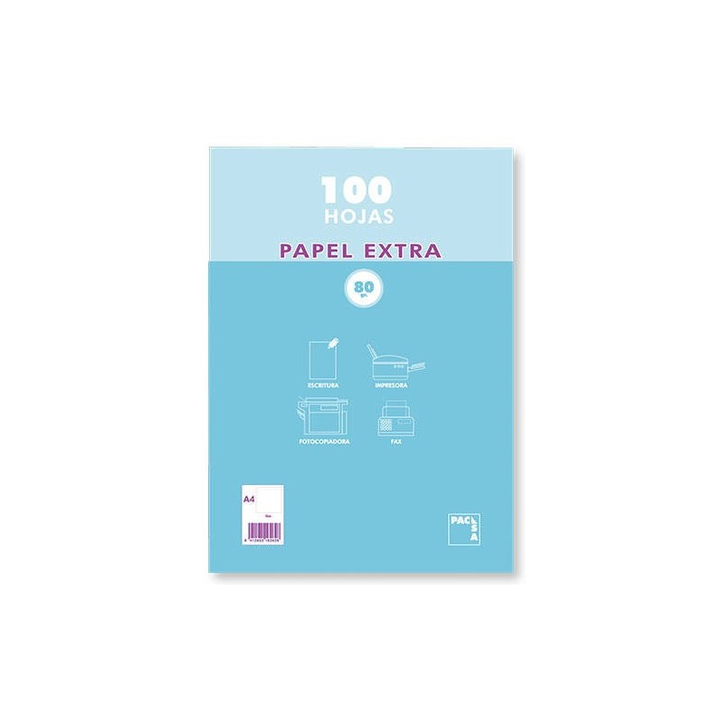 PAQUETE PAPEL EXTRA BLANCO SATINADO 100 HOJAS 80 GRS A 4 210X297MM LISO PACSA 21811