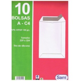 PAQUETES DE 10 BOLSAS BLANCAS CON TIRA DE SILICONA TAMANO 229X324 100 GRS SAM 665105