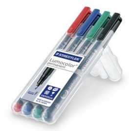 ESTUCHE 4 MARCADORES LUMOCOLOR PERMANENTE PUNTA FINA 06MM SURTIDOS STAEDTLER 318 WP4