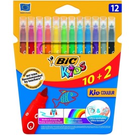 ESTUCHE 102 ROTULADORES ULTRALAVABLES KID COULEUR TRAZO 08MM 12 COLORES BIC 9202942