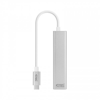 Nanocable Conversor USB C a Ethernet Gigabit 3xUSB 30 Plata 15 cm