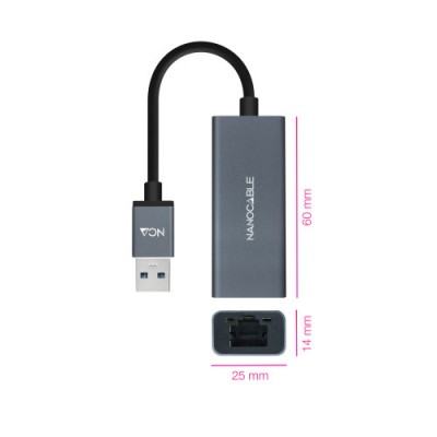 Nanocable Conversor USB 30 a Ethernet Gigabit 10 100 1000 Mbps Aluminio Gris 15 cm
