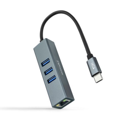 Nanocable Conversor USB C a Ethernet Gigabit 3XUSB 30 Aluminio Gris 15 cm