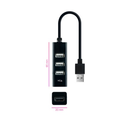Nanocable Hub USB 20 con 4 Puertos de USB 20 USB A M USB 20 H Negro 15 cm