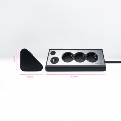 Nanocable Regleta de Sobremesa con 3 Tomas de Tierra y 2 USBs con Luz Negro