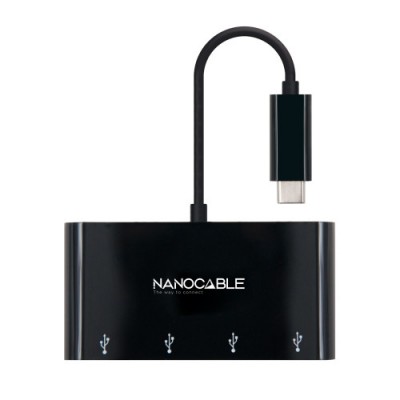 Nanocable Adaptador USB C a 4xUSB 30 USB C M USB 30 H Negro 10 cm