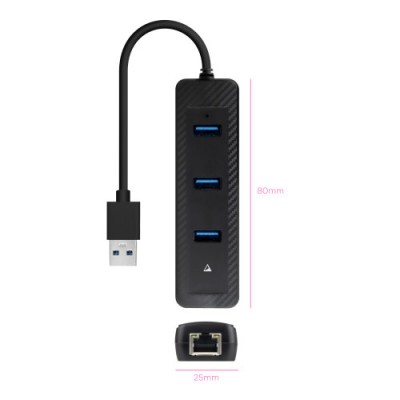 NANOCABLE HUB USB30 3xUSB30RJ45 USB A M RJ45 H NEGRO 15CM