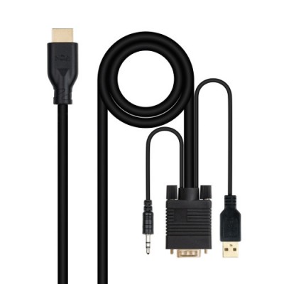 Nanocable Conversor unidireccional VGA M AUDIO M USB A M para alimentacion a HDMI M Negro 18m