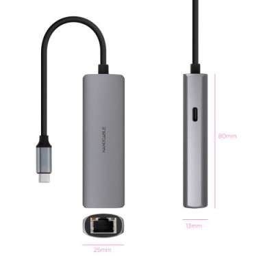 Nanocable Adaptador USB C 31 a RJ45 con PD 100W USB C M Aluminio Color Gris 18 cm