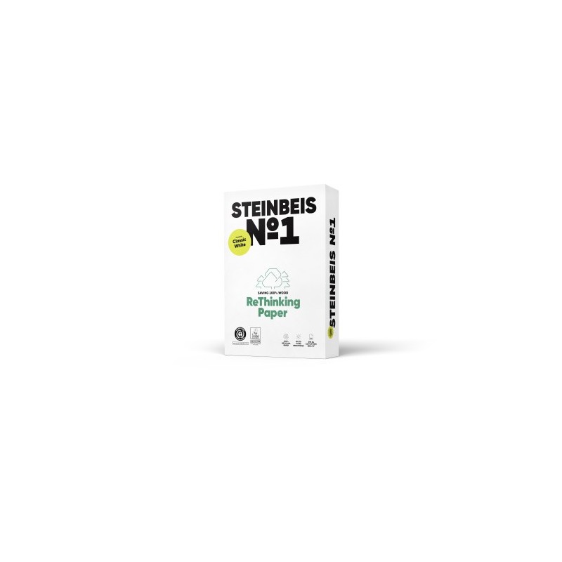 PAQUETE 500H PAPEL RECICLADO 80GR A4 CLASSIC WHITE Nº1 ISO70 STEINBEIS 40002076