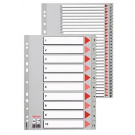 SEPARADOR NUMERICO POLIPROPILENO MULTITALADRO 1 12 FORMATO FOLIO COLOR GRIS ESSELTE 47138