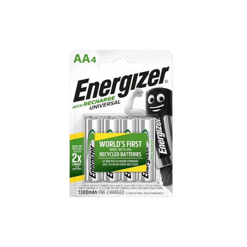 BLISTER 4 PILAS RECARGABLES UNIVERSAL POTENCIA 1300 MAH TIPO HR6 ENERGIZER E301376000