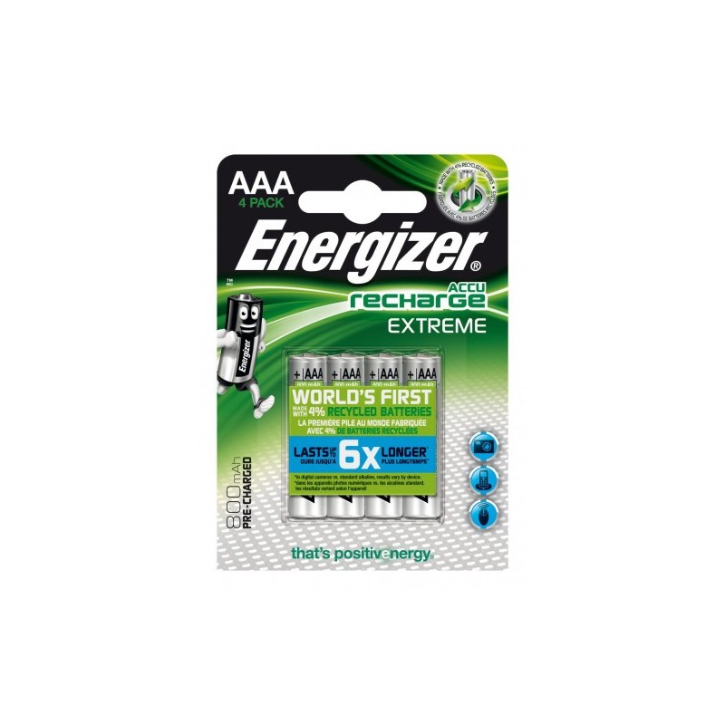 BLISTER 4 PILAS RECARGABLES EXTREME POTENCIA 800 MAH TIPO HR03 ENERGIZER E300624400