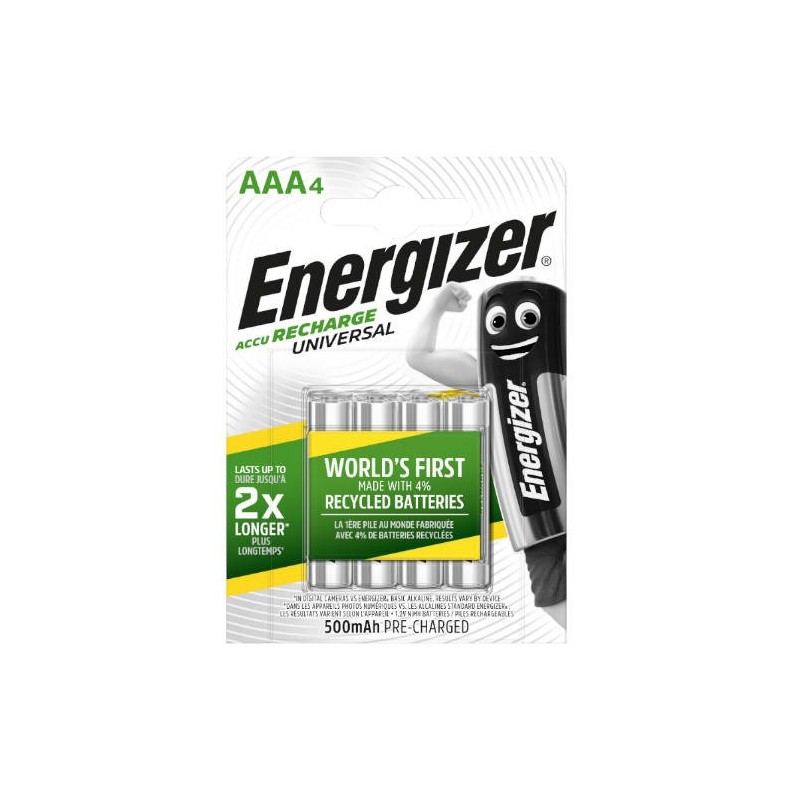 BLISTER 4 PILAS RECARGABLES UNIVERSAL POTENCIA 500 MAH TIPO HR03 ENERGIZER E301375701