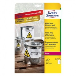 PAQUETE 8 HOJAS ETIQUETAS DE POLIeSTER BLANCO PARA IMPRESORAS LaSER 991X139 MM AVERY L4774 8