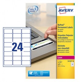 PAQUETE 20 HOJAS ETIQUETAS BLANCAS NO DESPEGABLES IMPRESORAS LaSER 635X339 MM AVERY L6146 20