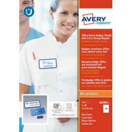 CAJA 10 PORTANOMBRES OFFICE BADGE AZUL CON IMaN EXTRA FUERTE37 X 75 MM AVERY 4839B L