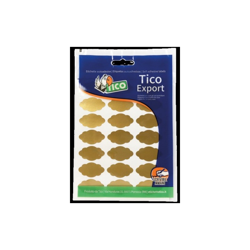 PAQUETE 10 HOJAS ETIQUETAS SATINADAS ORO 36X19 MM TICO E GL 3619