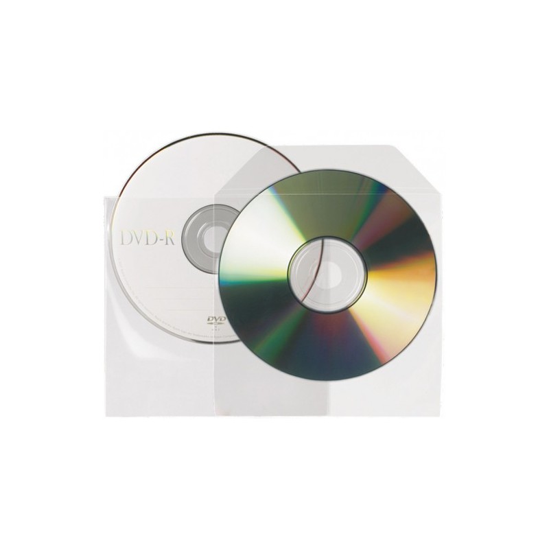 PACK DE 25 FUNDAS CD DVD PP TRANSPARENTE NO ADHESIVAS CON SOLAPA 3L 10295