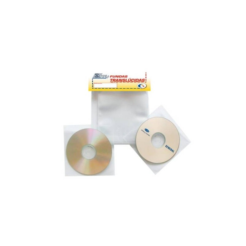 PACK DE 100 FUNDAS CD DVD PP TRANSPARENTE NO ADHESIVAS CON SOLAPA 3L 10297