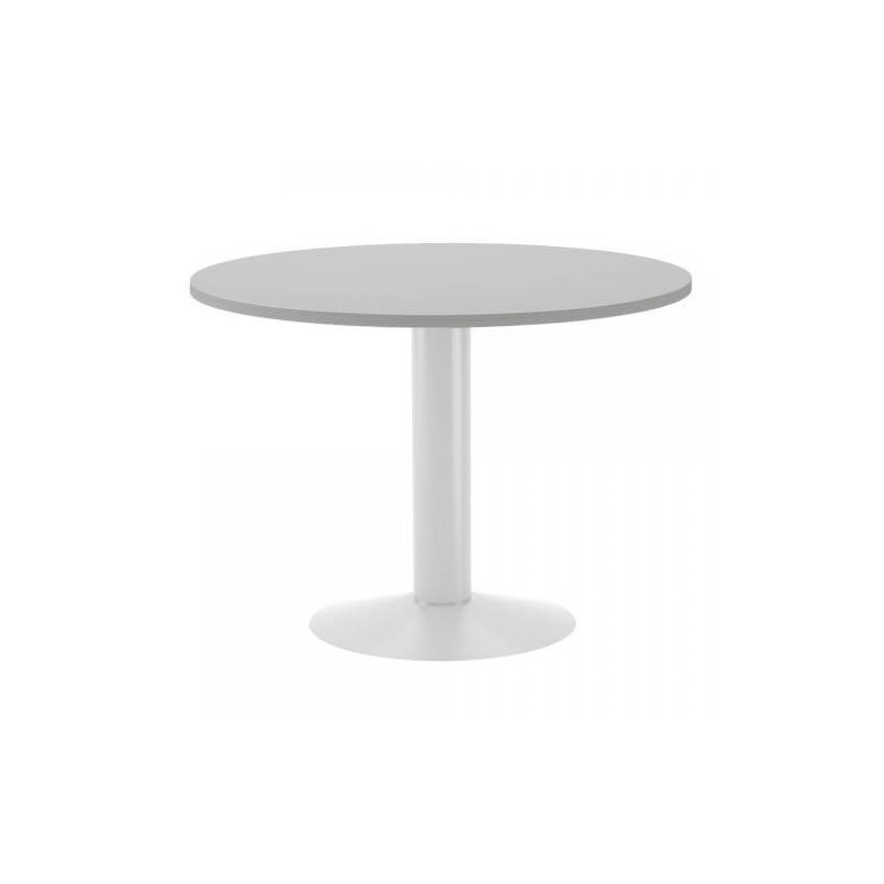 MESA DE REUNIONES REDONDA 100CM DE DIAMETRO ALTURA 72CM COLOR PATA METALICA BLANCA TABLERO GRIS ROCADA 3005ATW02