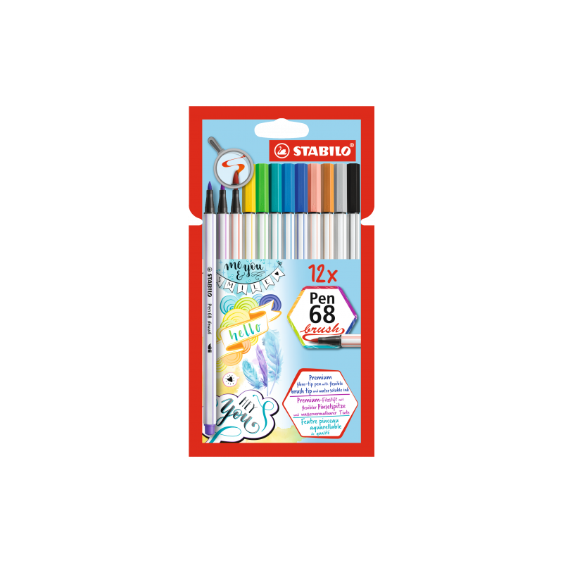 ESTUCHE CARTON 12 UNIDADES ROTULADOR PEN 68 BRUSH COLORES SURTIDOS STABILO 568 12 21