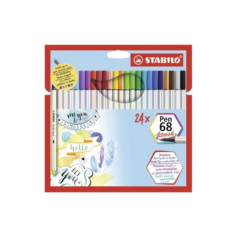 ESTUCHE CARTON 24 UNIDADES ROTULADOR PEN 68 BRUSH COLORES SURTIDOS STABILO 568 24 211