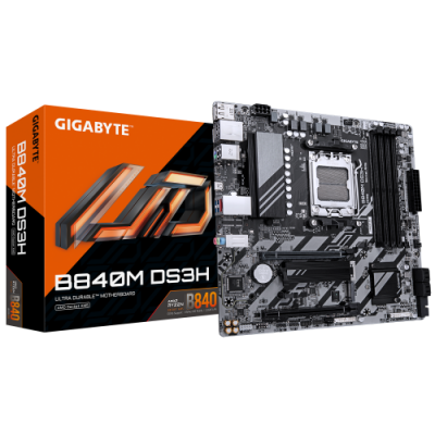 GIGABYTE B840M DS3H Placa base Procesadores AMD Ryzen 9000 VRM de 822 fases hasta 8200 MHz DDR5 2xPCIe 40 M2 LAN 25GbE USB 32 G