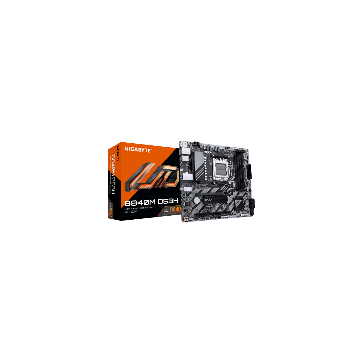 GIGABYTE B840M DS3H Placa base Procesadores AMD Ryzen 9000 VRM de 822 fases hasta 8200 MHz DDR5 2xPCIe 40 M2 LAN 25GbE USB 32 G